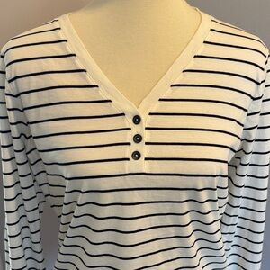 Brooks Brothers Red Fleece Henley Long sleeve black and white stripe Tee
